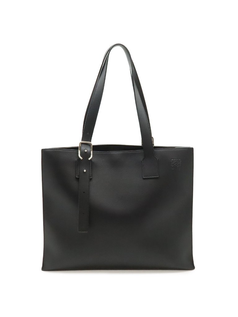 Loewe Anagram Buckle Horizontal Tote Shoulder Bag Leather Black Silver